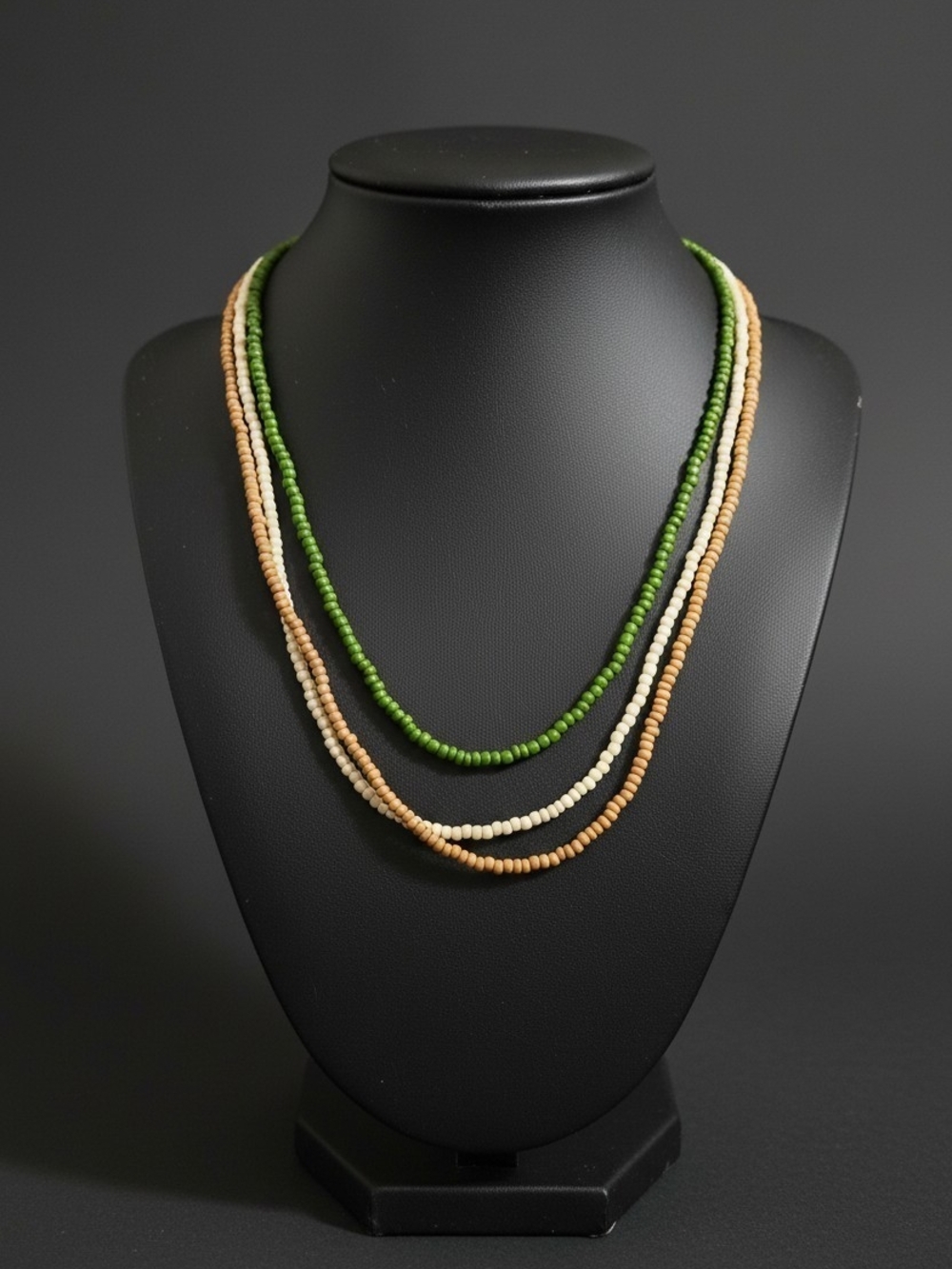 Layered Green and Beige Beaded Necklace - Women Jewelry